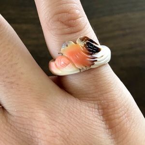 Vintage Carved Coral Bird Ring Boho